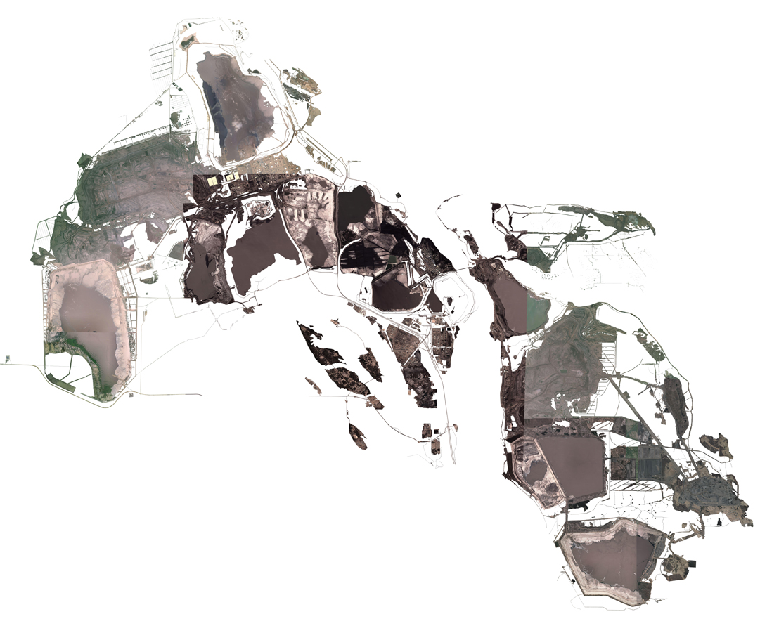 detailed cutout of satellite imagery of a tar sands mine