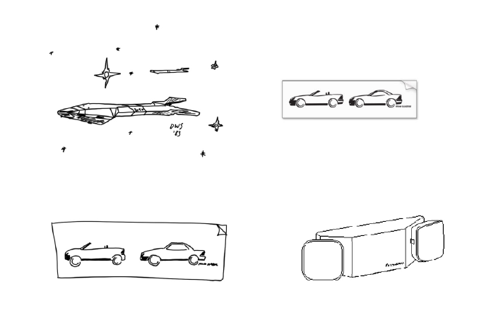 My drawing of a spaceship, two cars, my drawing of two cars, an illustration of some kind of mechanical part