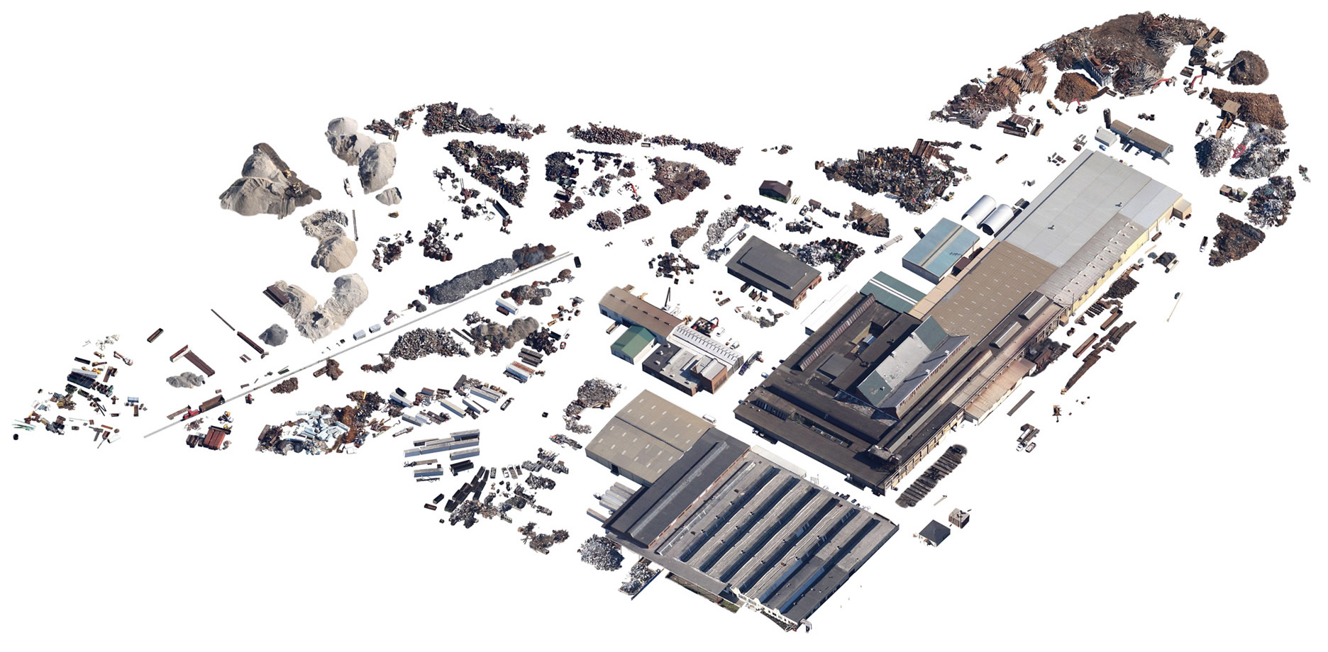 Isolated satellite imagery of a steel mill