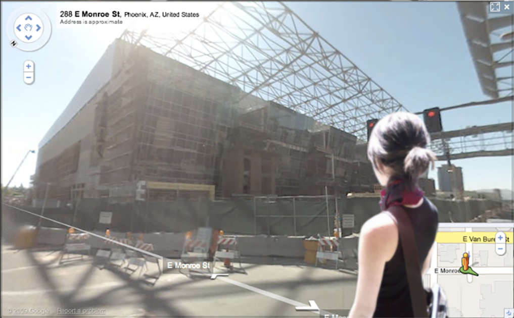 Jenny Odell photoshopped into Street View of a building being constructed in Phoenix, Arizona